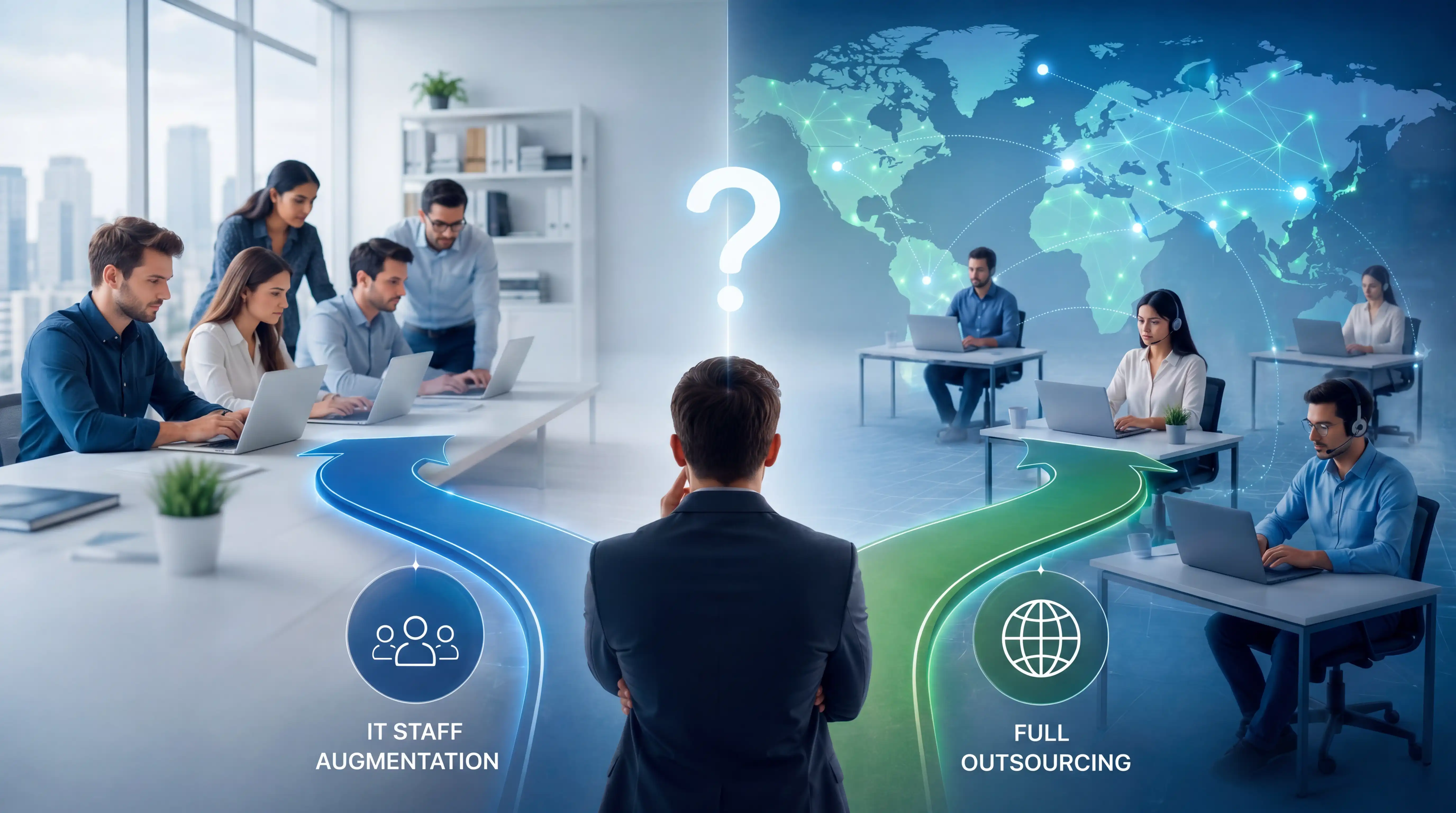 IT staff augmentation vs full outsourcing comparison for businesses choosing the right IT service model